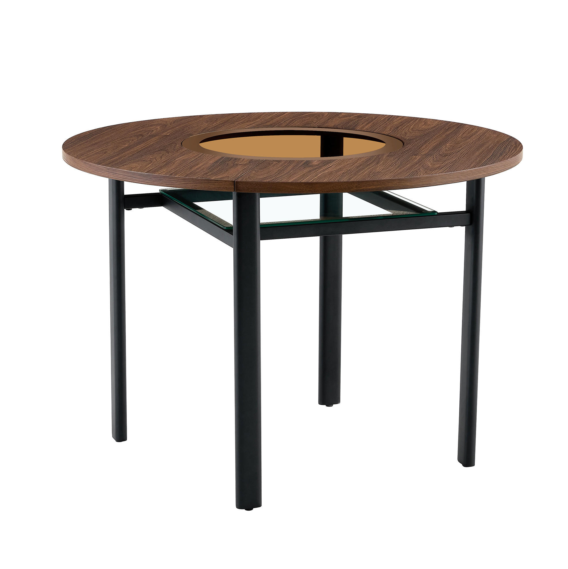 ESSTISCH 100 cm Braun/Schwarz aus Glas, Metall und MDF mit Glasintarsie - Braun, Holzwerkstoff (100/100/76cm) - OKMYHOME