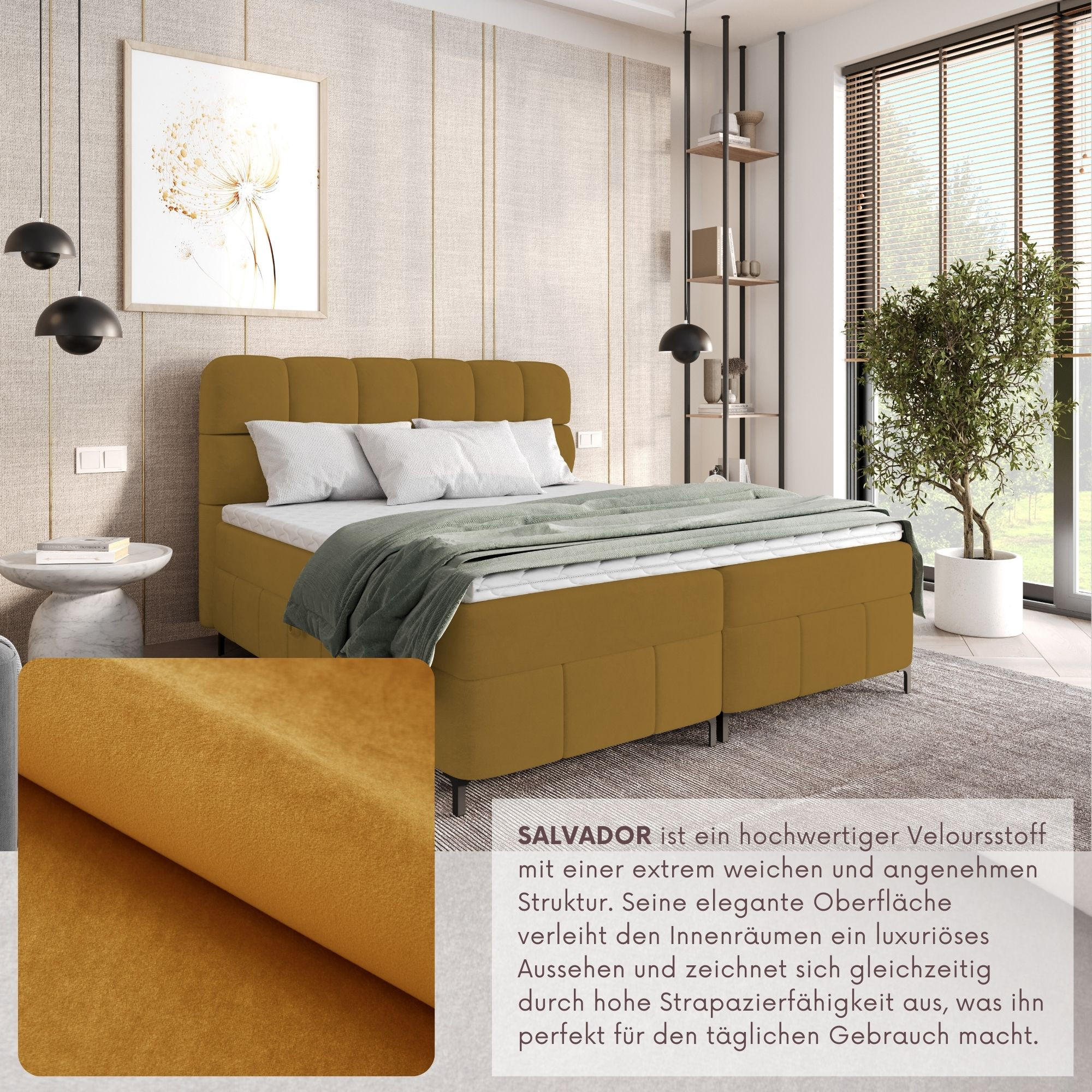 BOXBETT Cynthia 140x200 gelb H3 - Gelb, Textil (140/200cm) - AN-Moebel 4u