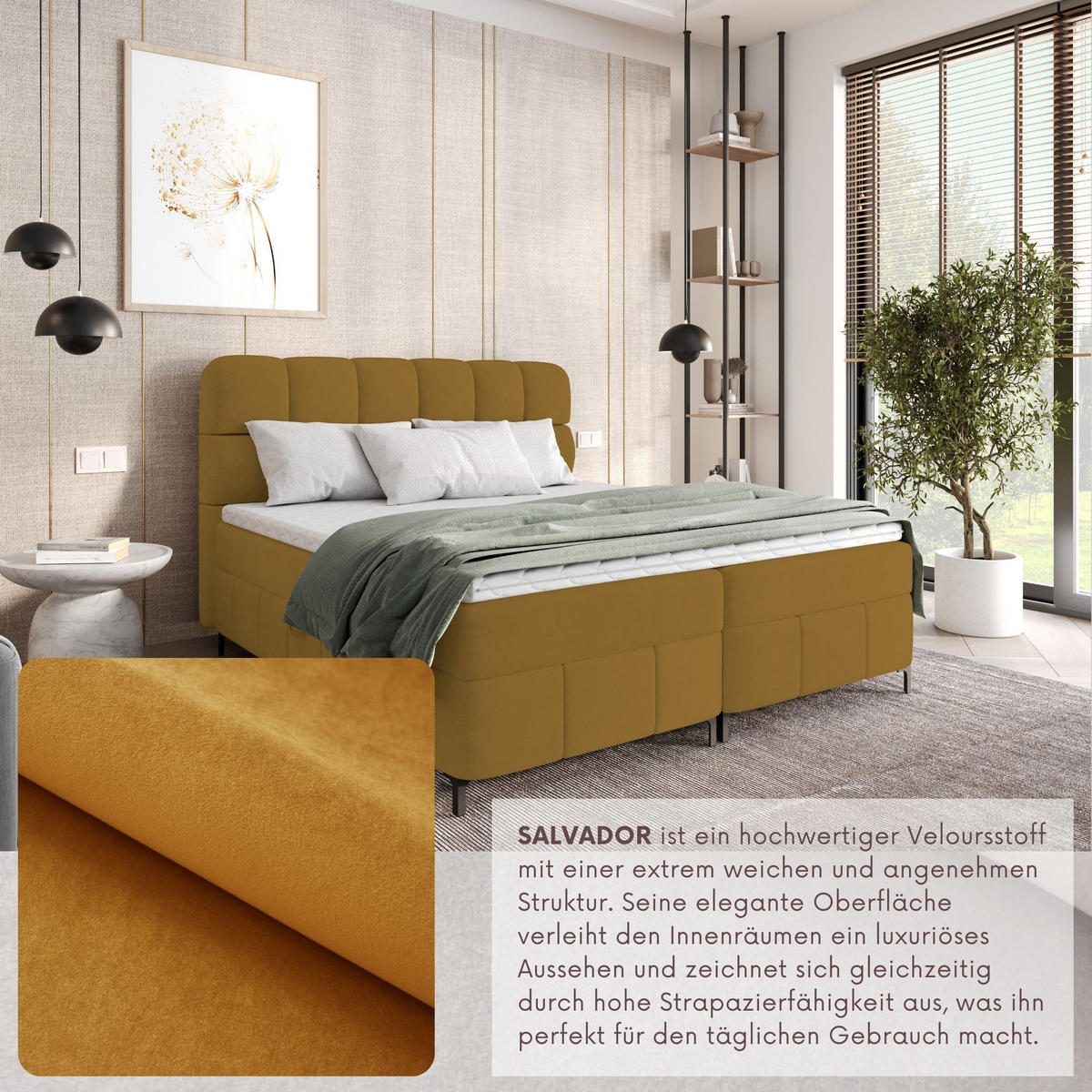 BOXBETT Cynthia 120x200 gelb H3 - Gelb, Textil (120/200cm) - AN-Moebel 4u