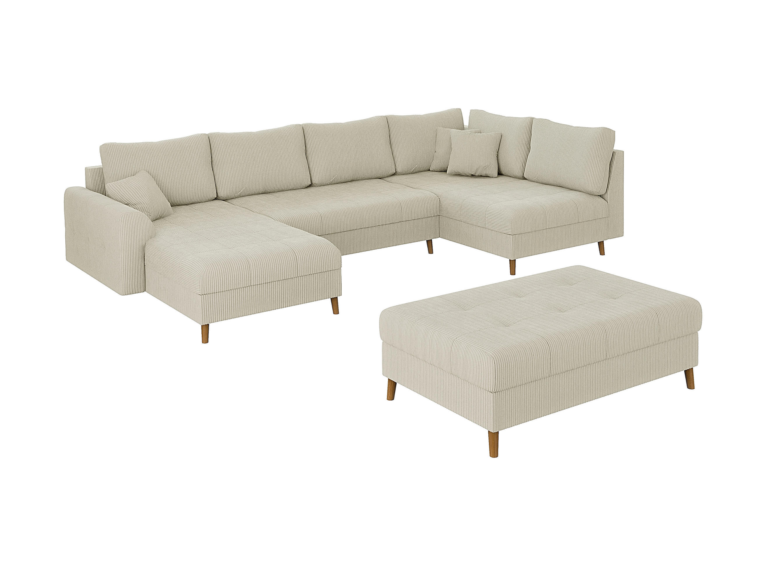 WOHNLANDSCHAFT inkl. Hocker Alma Beige Cord - Beige/Braun, Holz/Textil (310/81/161cm) - S-Style Möbel