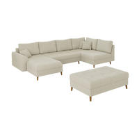 WOHNLANDSCHAFT inkl. Hocker Alma Beige Cord - Beige/Braun, Holz/Textil (310/81/161cm) - S-Style Möbel