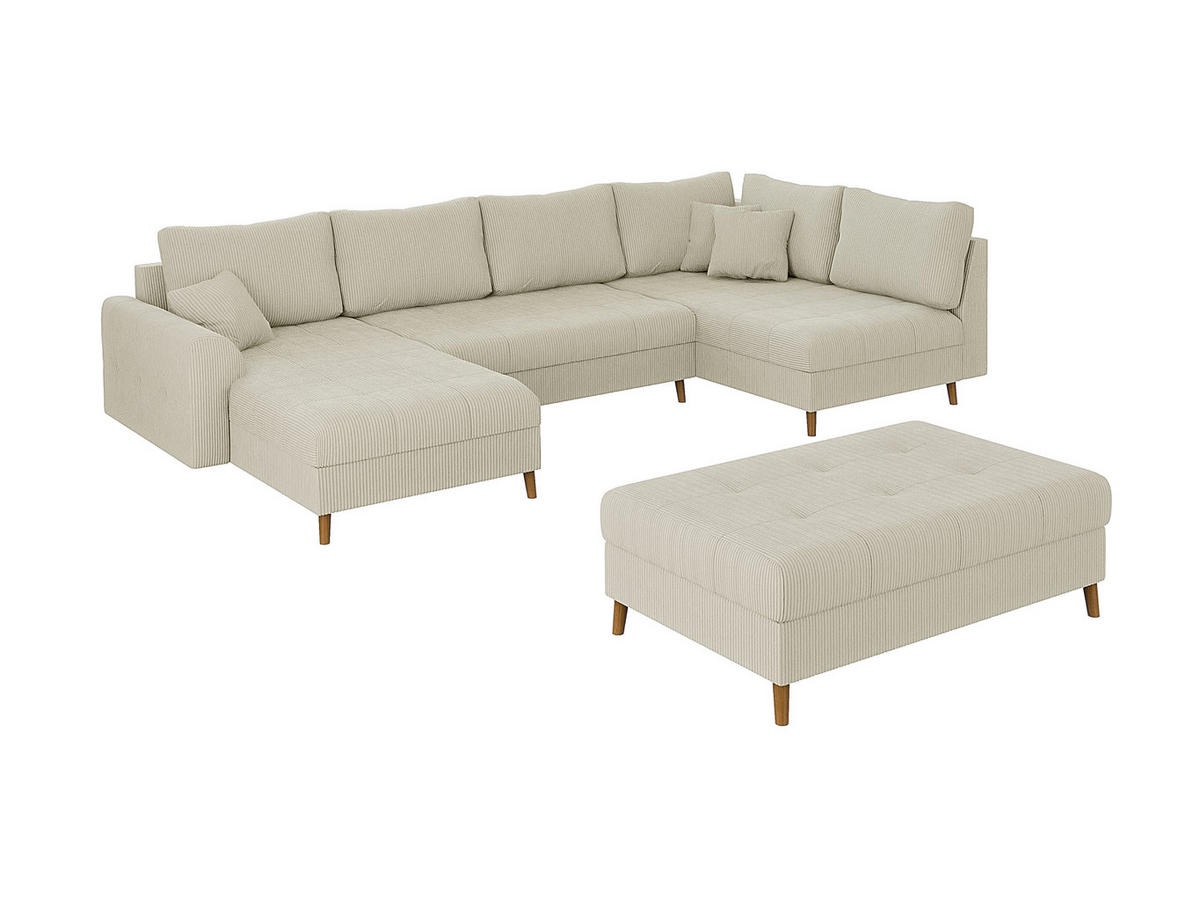 WOHNLANDSCHAFT inkl. Hocker Alma Beige Cord - Beige/Braun, Holz/Textil (310/81/161cm) - S-Style Möbel