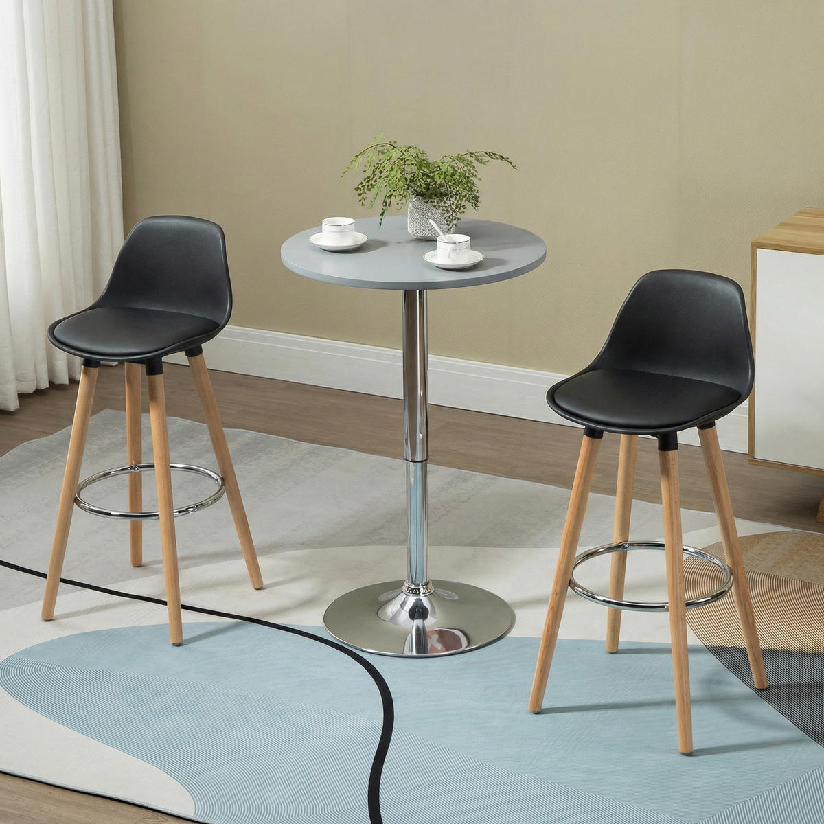 BARHOCKER-SET 2 TLG. Natur, Schwarz 43/43/91 cm - Buchefarben/Schwarz, Kunststoff/Buchenholz (43/91/43cm) - HOMCOM