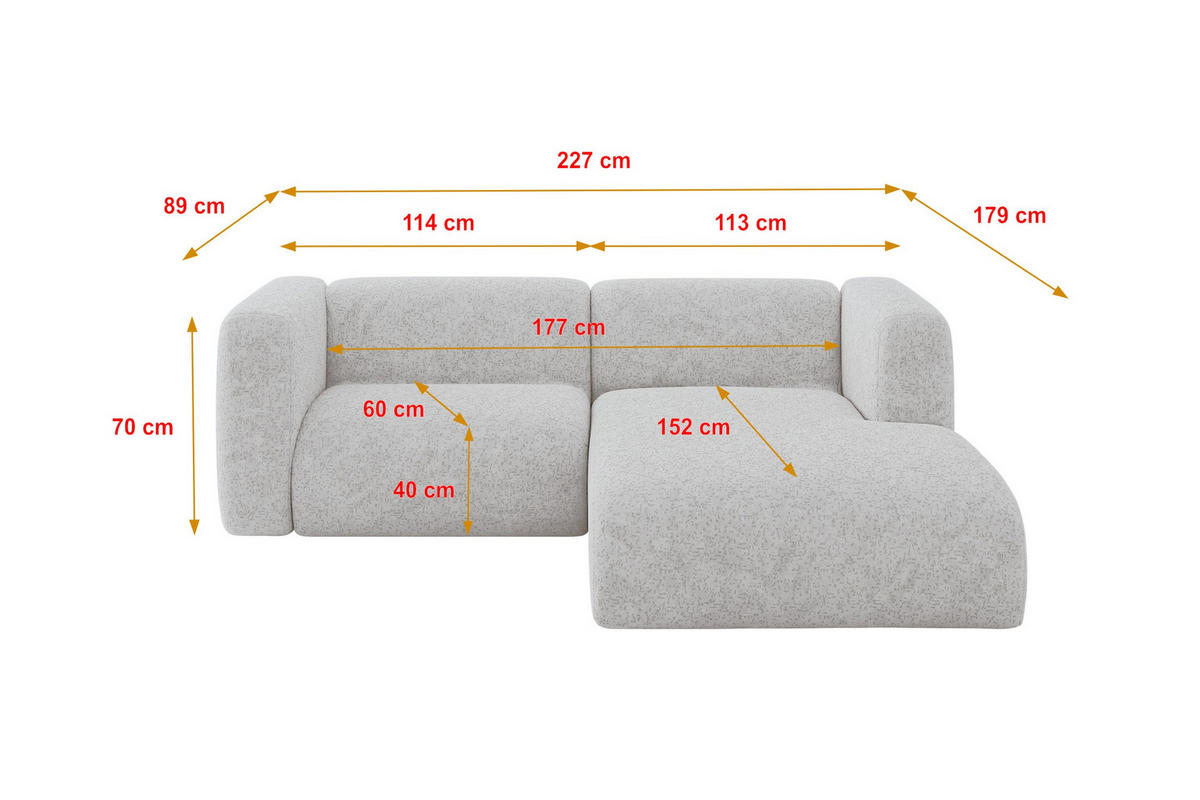 ECKSOFA Ottomane Rechts MIRA-L1 227x179x89 Grau Velours - Schwarz/Grau, Holzwerkstoff/Kunststoff (227/179cm) - ALTDECOR