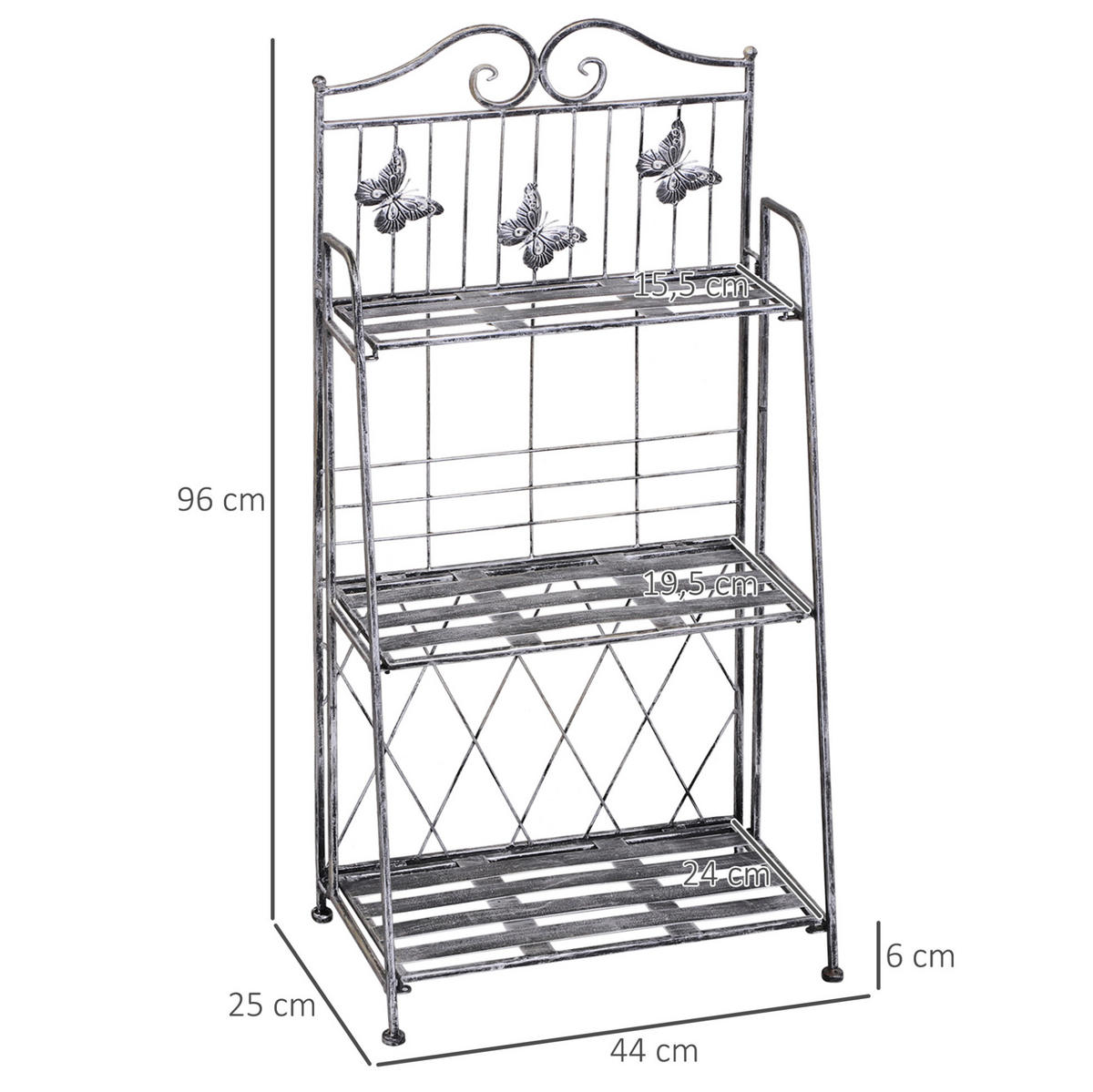 PFLANZENREGAL 44/25/96 cm klappbar mit 3 Ebenen und Antik-Effekt, Grau - Grau, Metall (25/96/44cm) - Redom