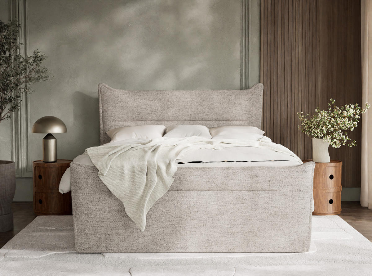 BOXSPRINGBETT Pelino 140/200 cm, in Hellbraun, Bettkasten, Matratze, Topper - Hellbraun/Schwarz, Holz/Holzwerkstoff (140/200cm) - Maison de Reve