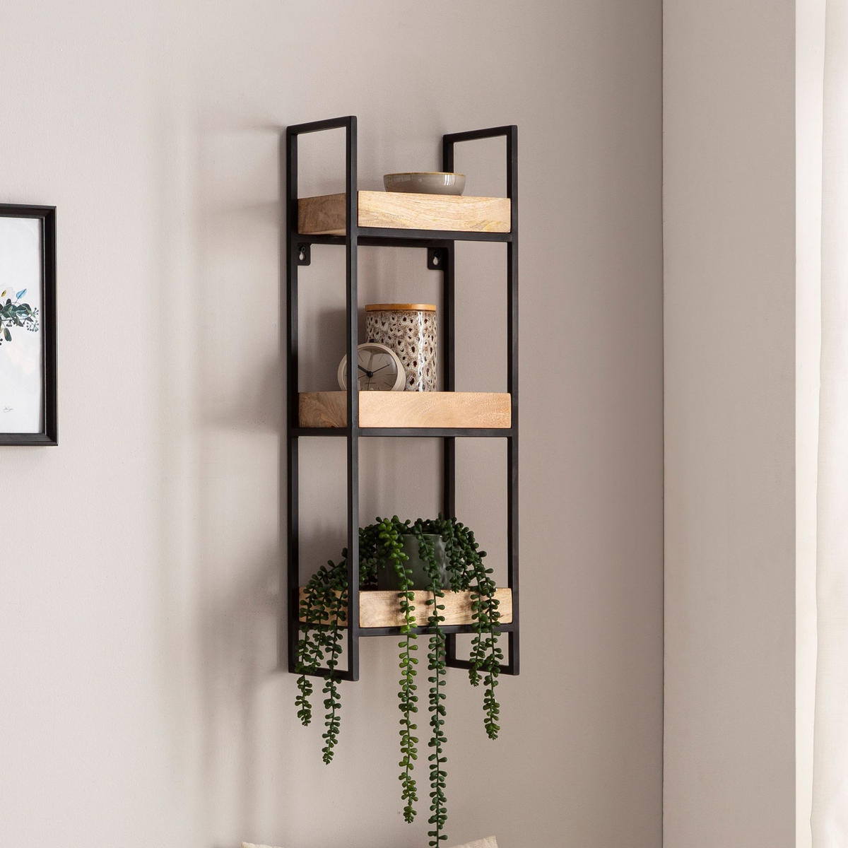 WANDREGAL Mango Massivholz Metall Industrial Stil 27x77x18 cm Rechteckig mit 3 Ablagen - Schwarz/Braun, Holz (27/77/18cm) - KADIMA DESIGN