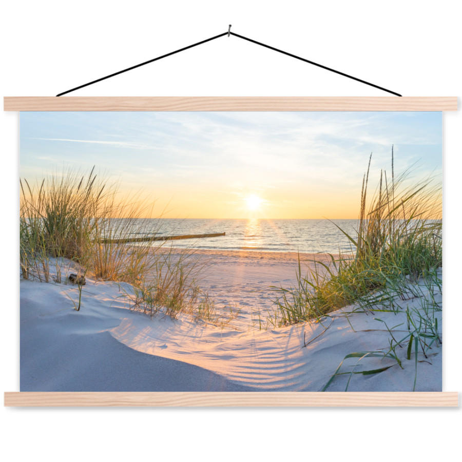 MuchoWow PLAKÁT S MAGNETICKOU LIŠTOU Pláž - Slunce - Duna - Tráva - Písek - Horizont 90x60 cm