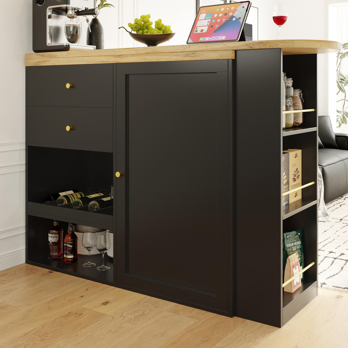 SCHRANK mit drehbaren Seitenregalen 105 x 39 x 102 cm Schwarz - Schwarz, Holz (39/104/138cm) - Beauniv