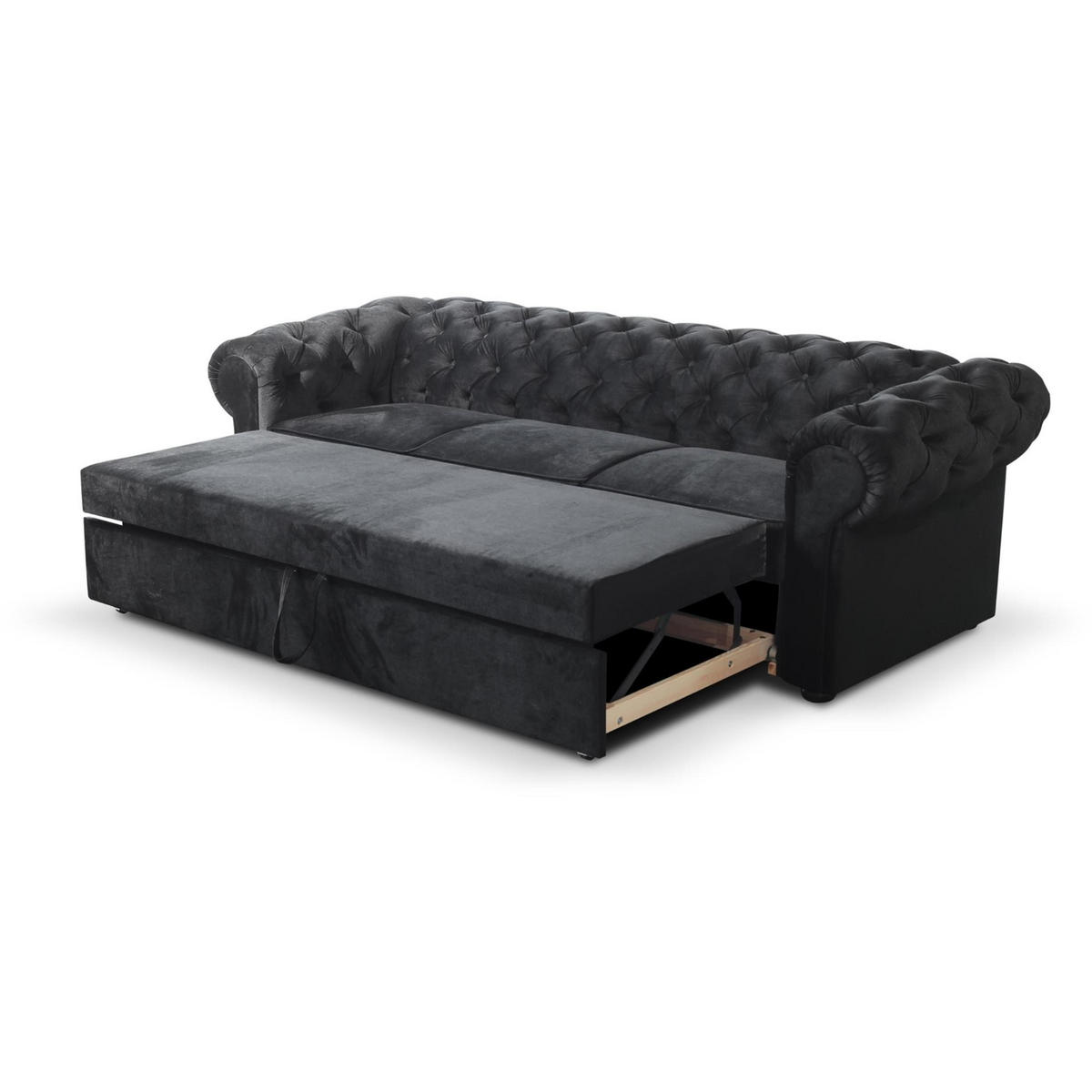 SCHLAFSOFA Chester 3-Sitzer, im Chesterfield-Stil, Schwarz - Wengefarben/Schwarz, Textil (252/82/92cm) - Beautysofa