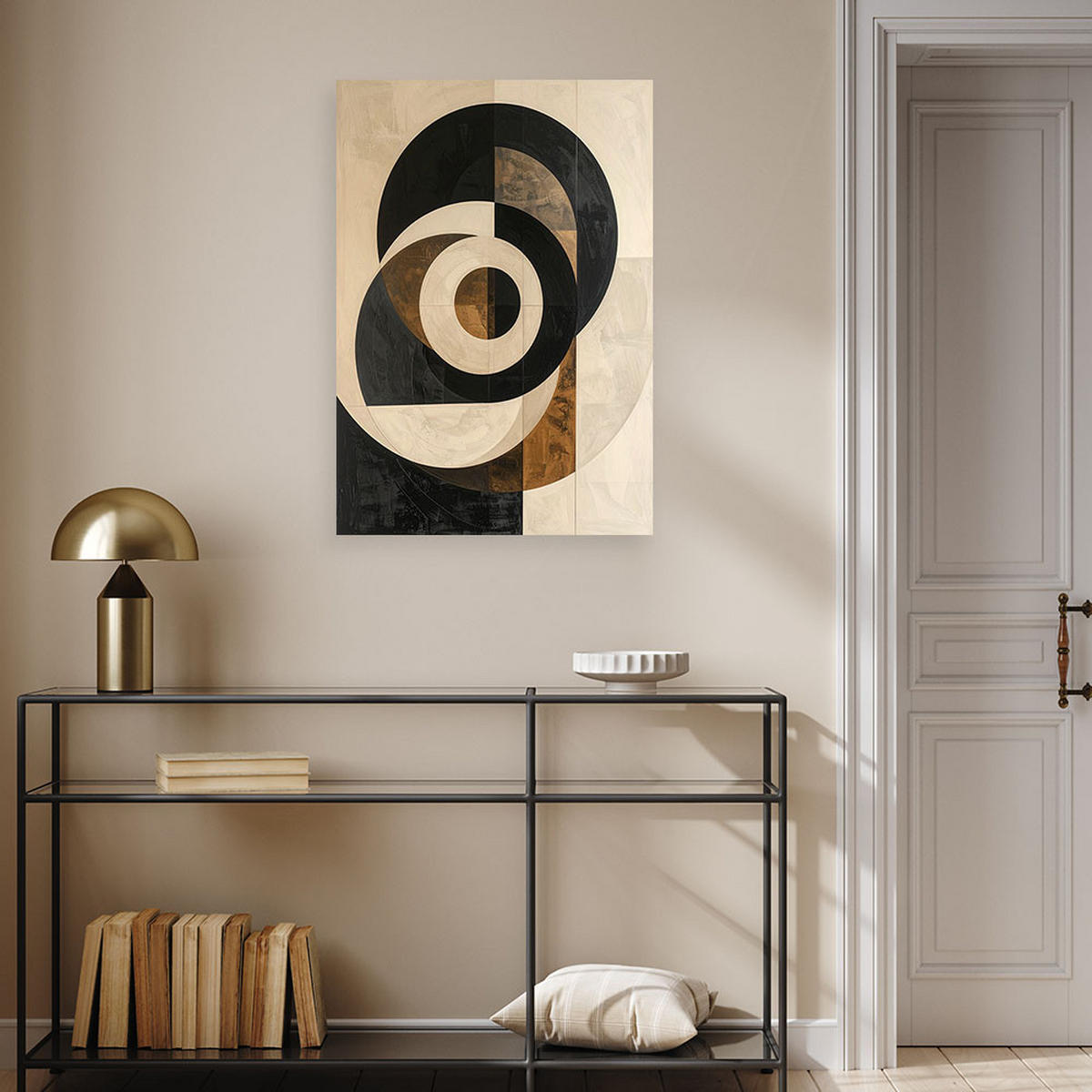 WANDBILD, Geometrische Spirale in Schwarz Beige und Grau - Beige, Textil (40/60cm) - Feeby