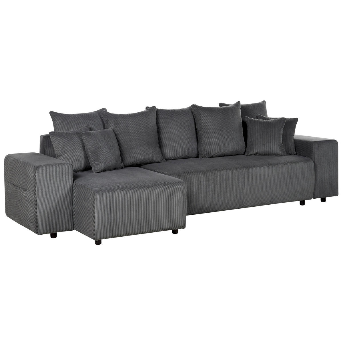 3-SITZER-ECKSOFA Cord dunkelgrau linksseitig mit Schlaffunktion Stauraum Luspa - Schwarz/Grau, Textil (294/130cm) - Beliani