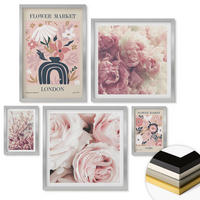 WANDBILDER 5er Set - 50x50 cm & 20x30 cm & 40x60 cm Silberner Rahmen - Blumenmuster aus europäischen Städten - Silberfarben, Kunststoff (40/60cm) - ArtPrintCave