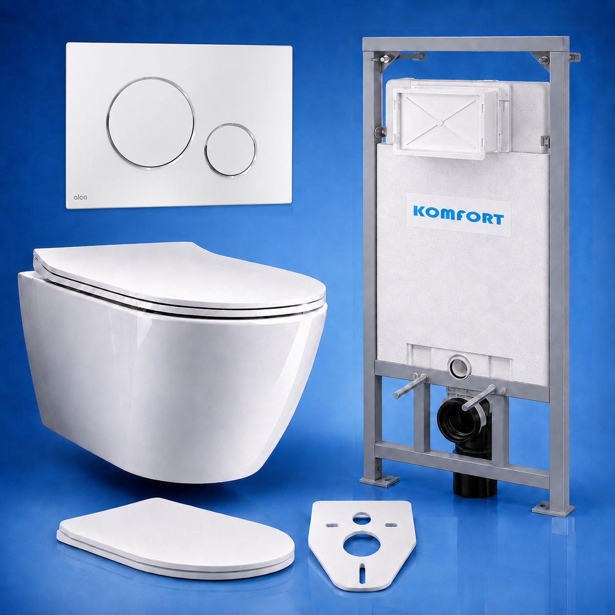 WC-SET ROLO Weiß, Slim-Sitz, Vorwandelement und Betätigungsplatte M672 Chrom THIN - Weiß, Keramik (53/119.5/48.5cm) - bad land