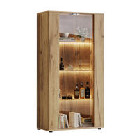 VITRINE 80x36x150,5 cm Natur mit LED und 2 Türen - Naturfarben, Holzwerkstoff (80/150.5/36cm) - FLIEKS