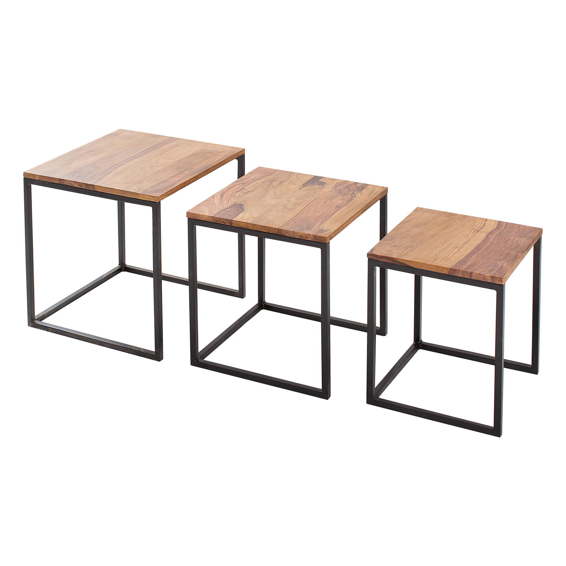 BEISTELLTISCH ELEMENTS Sheesham Natur 40 cm 3er Set - Schwarz/Naturfarben, Holz/Metall (40/40/42cm) - riess-ambiente