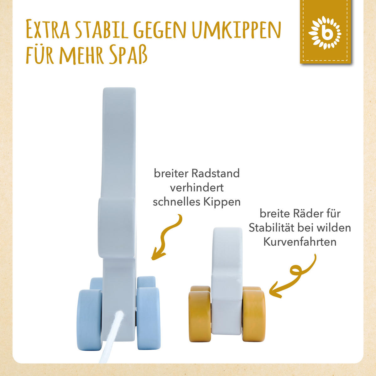 NACHZIEHELEFANTEN Holz Tiko - ab 12 Mona - Grau, Holz (5.5/23.4cm) - Bieco Spielwaren