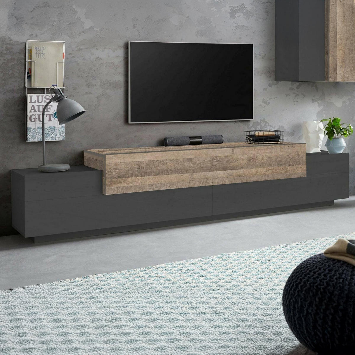 FERNSEHSCHRANK Anthrazit, Ahorn 45/240/52 cm - Schwarz, Holzwerkstoff (240/52/45cm) - DMORA