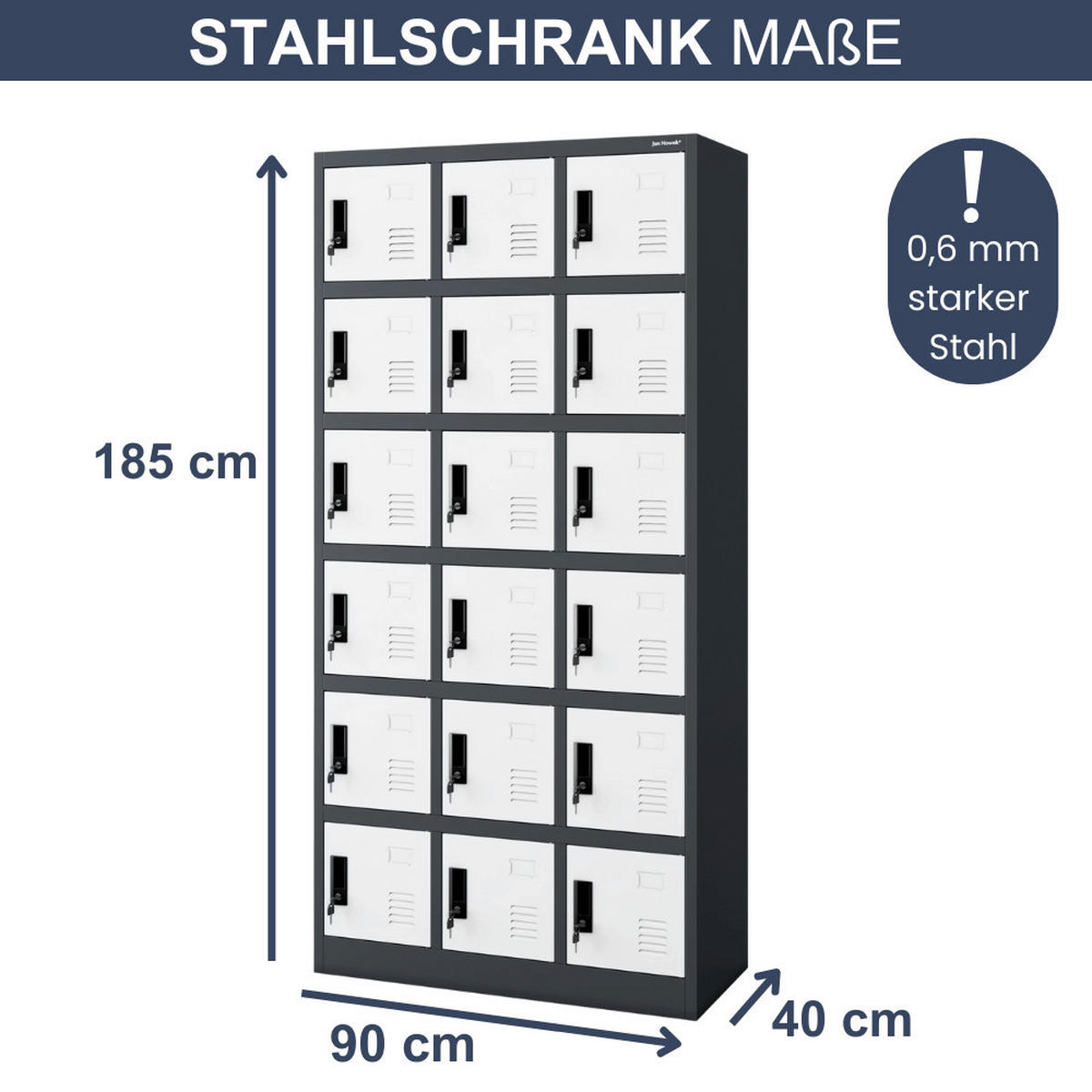 SCHLIESSFACHSCHRANK Spind BERN 18 Fächer185x90x40cm Anthrazit-Weiß - Anthrazit, Metall (90/185/40cm) - DELUKE