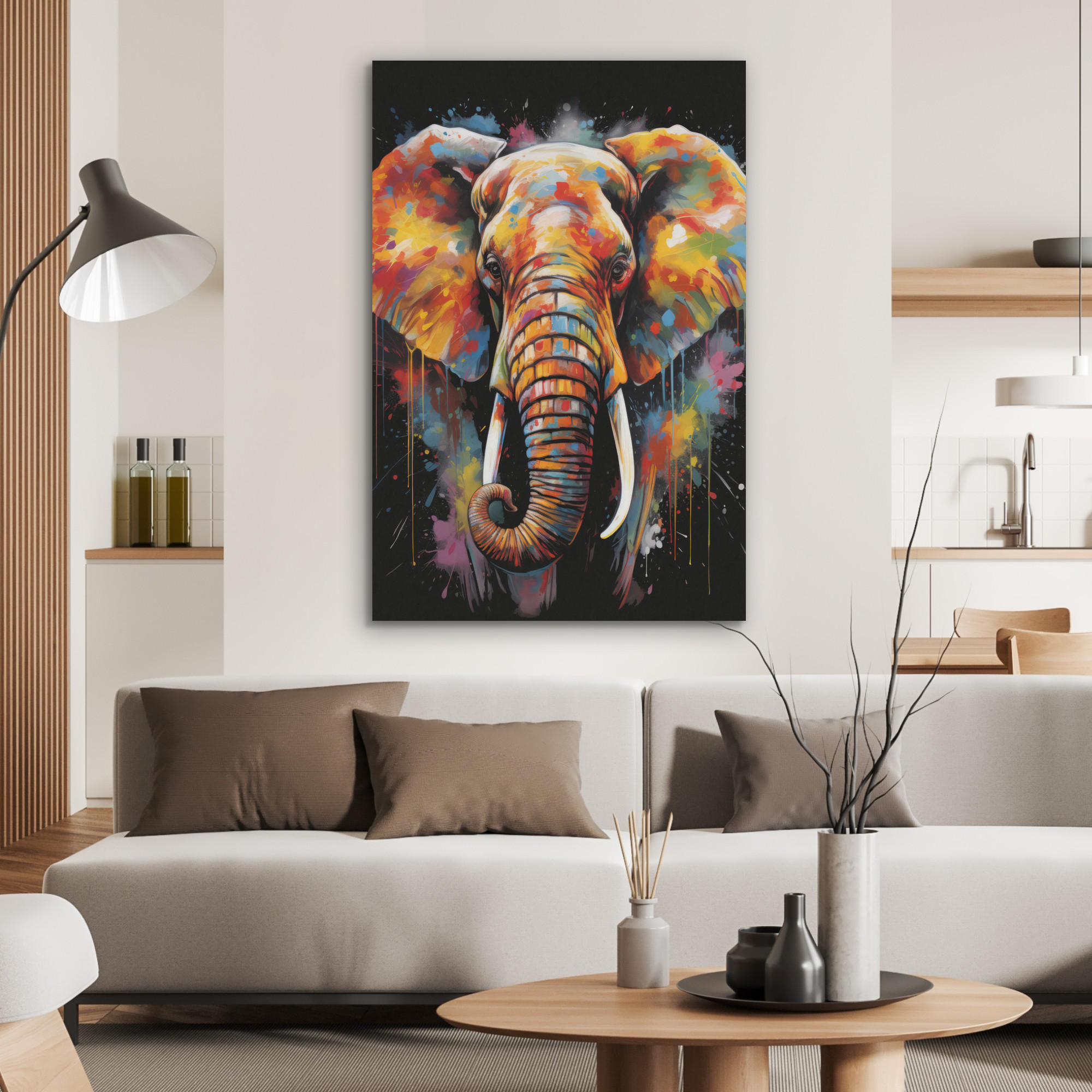 AKUSTIKPANEEL Elefant - Graffiti - Schwarz - Tiere - Farben 70x100 cm - Schwarz, Textil (70/0.9/100cm) - MuchoWow