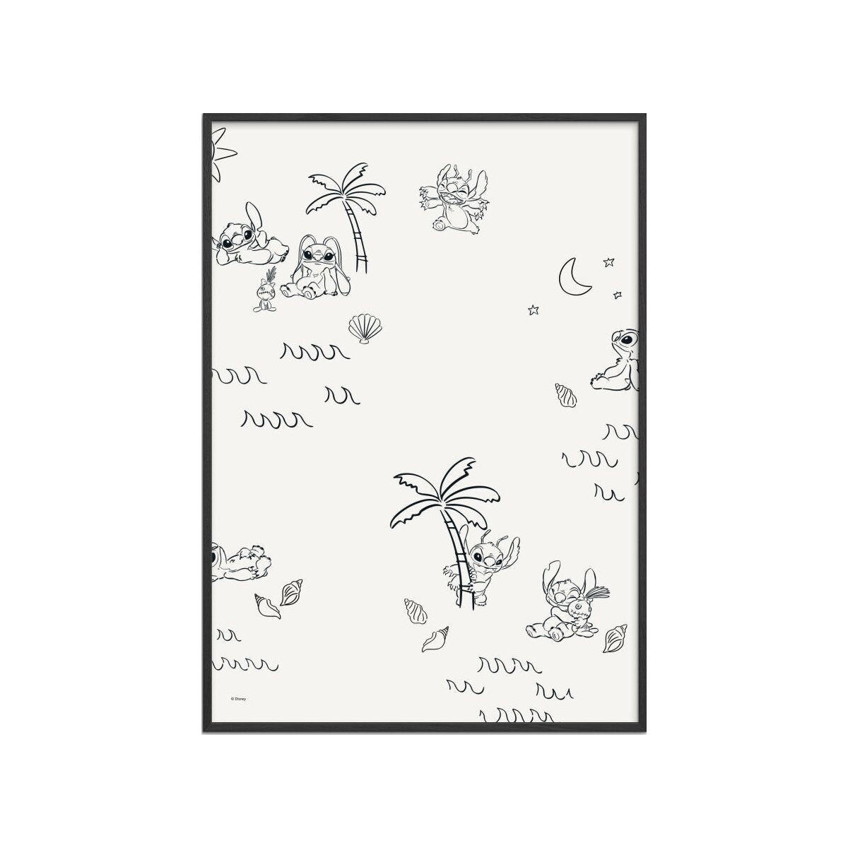 POSTER mit Rahmen Disney - Disney - Stitch Island Pattern - Beige/Schwarz, Holz/Papier (70/100cm) - Poster&Frame