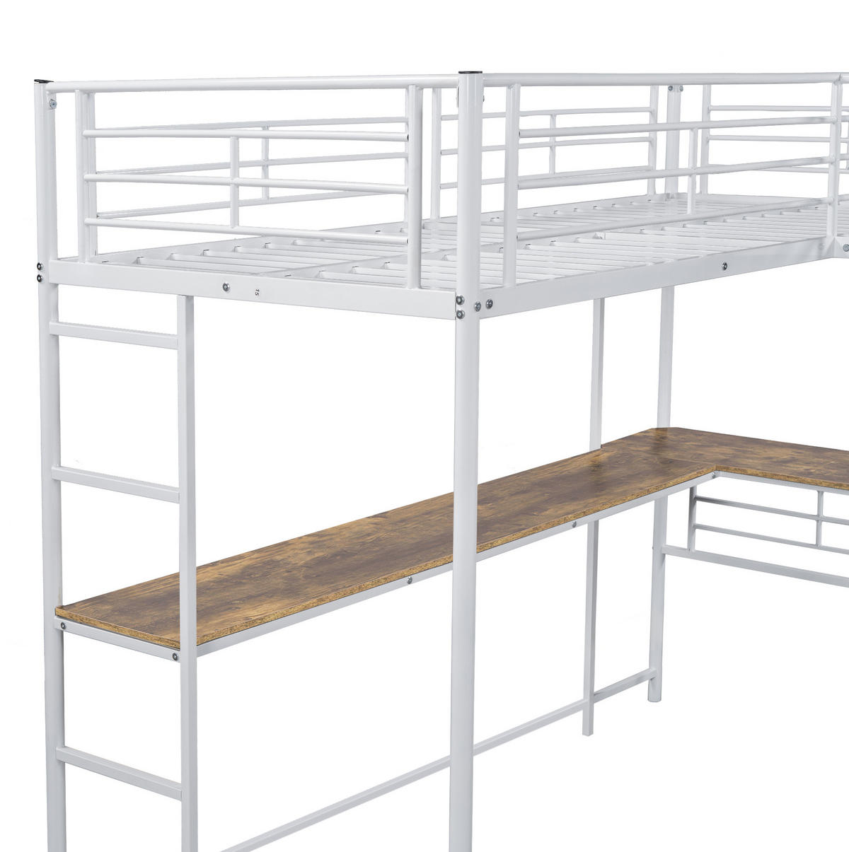 HOCHBETT mit Schreibtisch 90/200 cm in Weiß – mit hohem Rausfallschutz und Treppe - Weiß, Metall (140/200cm) - BEAOK