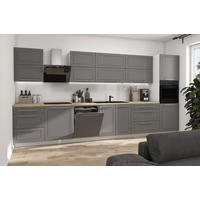 KÜCHENLEERBLOCK Kvantum weiß matt / dust grey matt, Arbeitsplatte Eiche Sonoma 400 / 60 / 207cm 10-teilig - Braun/Grau, Holzwerkstoff/Metall (400/207/60cm) - Feldmann-Wohnen