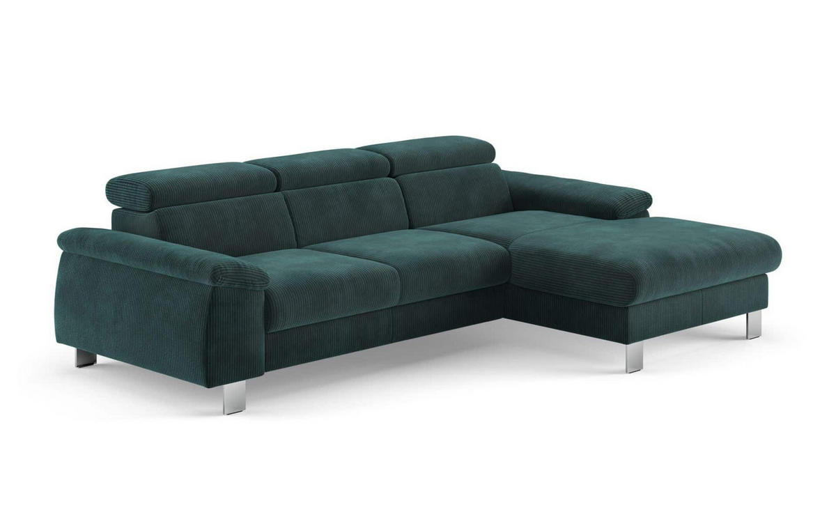 ECKSCHLAFSOFA mit Bettkasten – Cord-Stoff - Chromfarben/Salbeigrün, Holz/Textil (166/244cm) - Cotta
