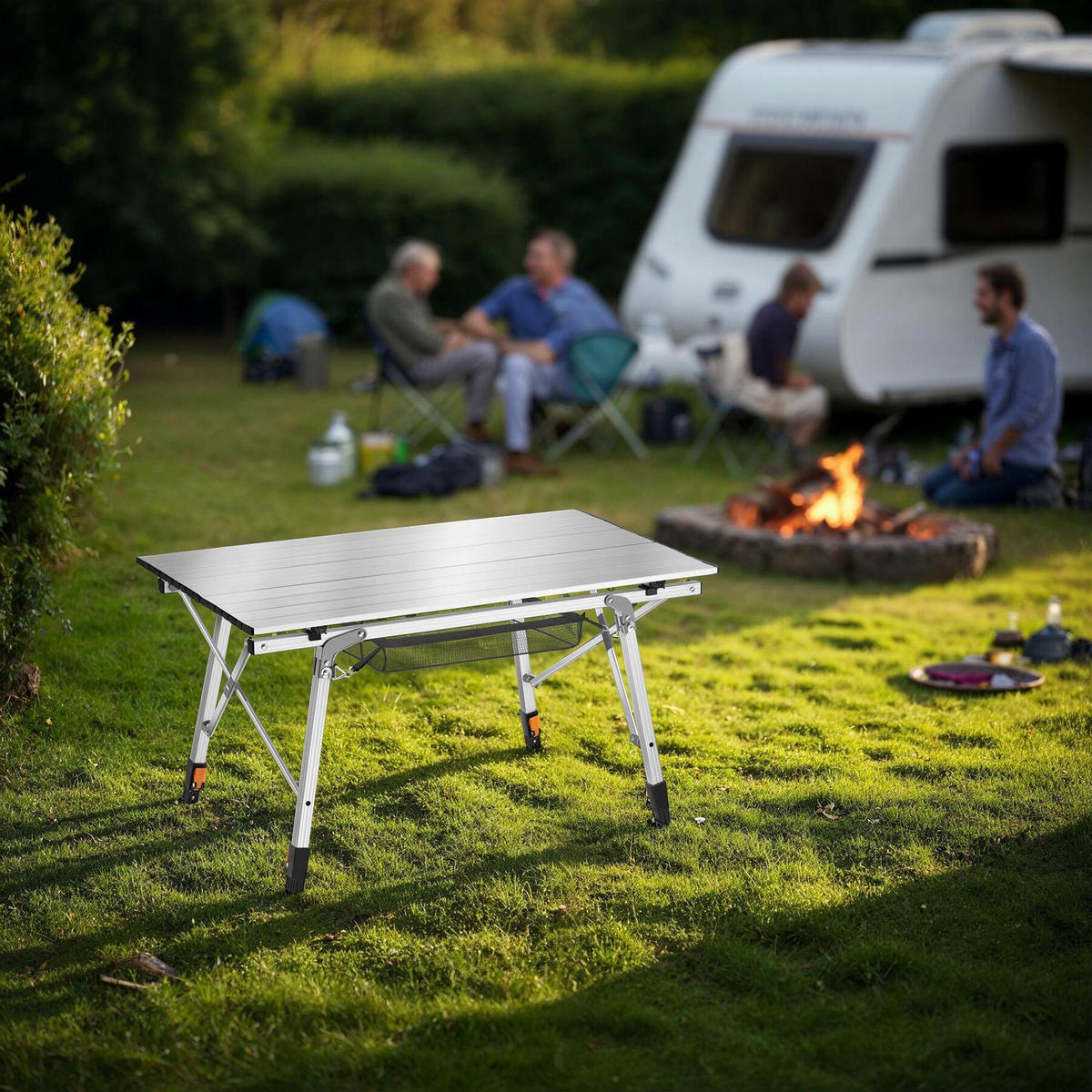 ALUMINIUM CAMPINGTISCH Tina, 90 x 52 x 47 - 70 cm, silber - Silberfarben, Metall (90/52/70cm) - tectake