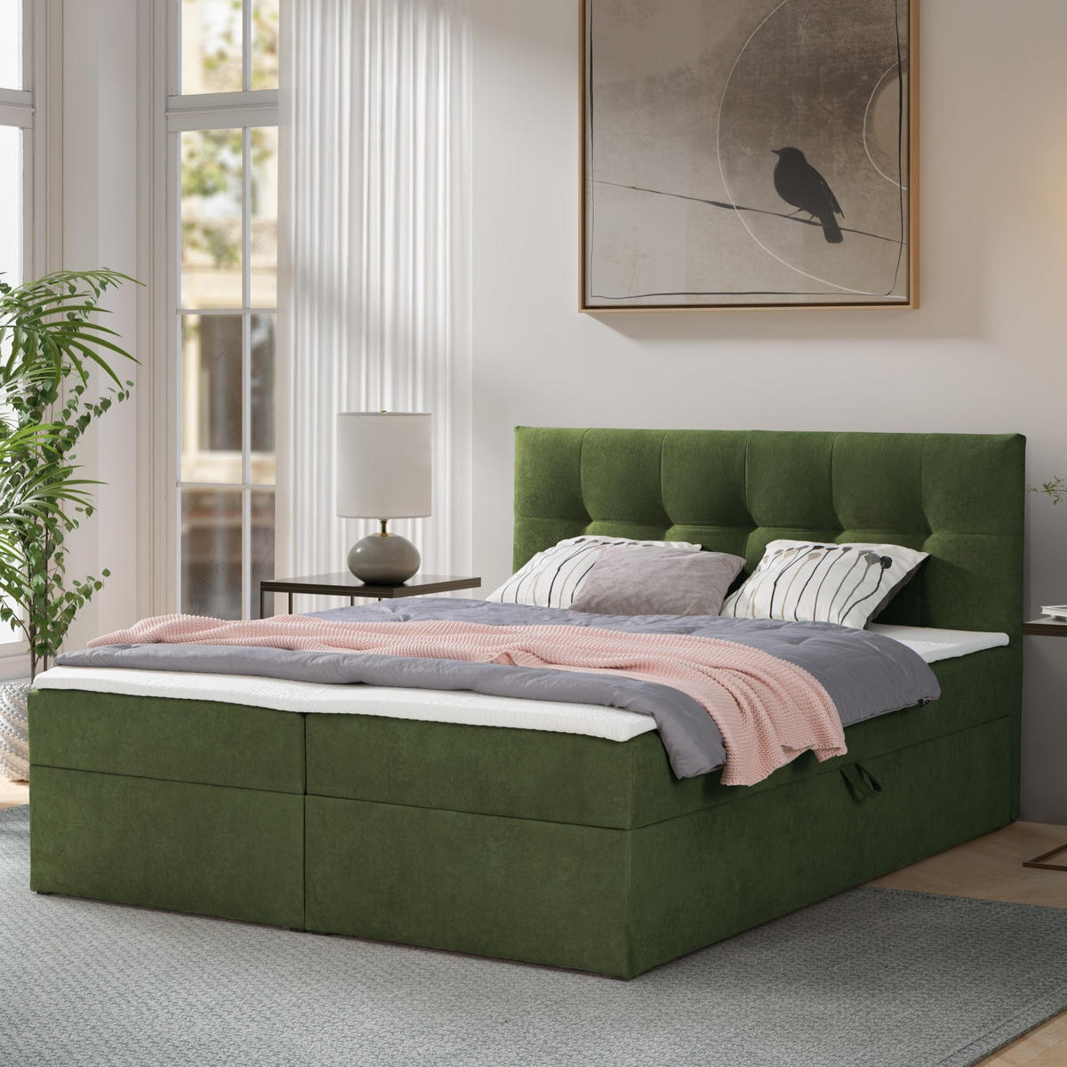 BOXBETT Toronto 180x200 Bonell-Matratze H3 und Topper - Silberfarben/Grün, Holz/Holzwerkstoff (180/200cm) - Ravio