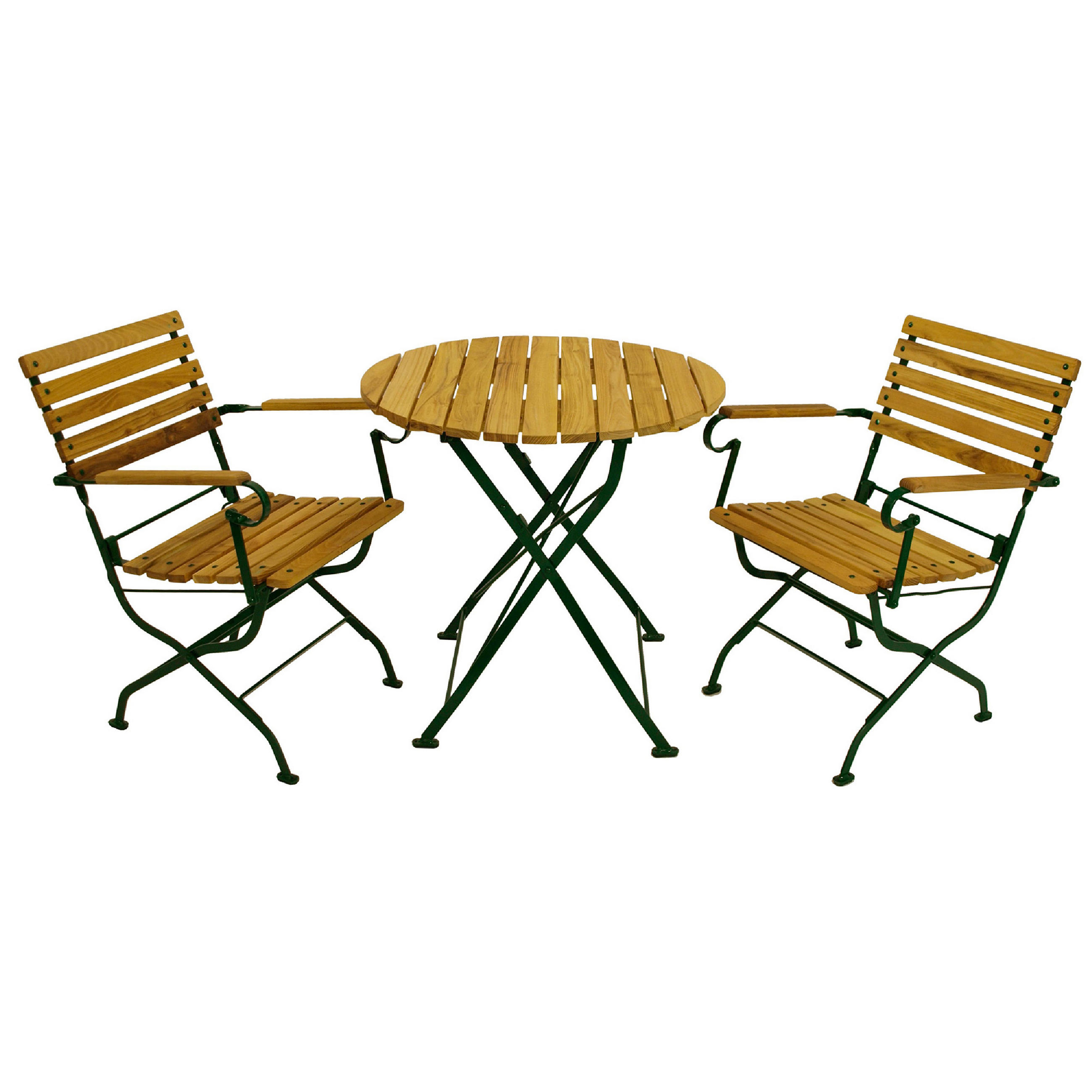 SITZGRUPPE Bad Belzig 3-teilig, Gartenset für 2 Personen - GartenSitzgruppe - Flachstahl - Robinienholz dunkelgrün - Grün, Holz - TPFGarden