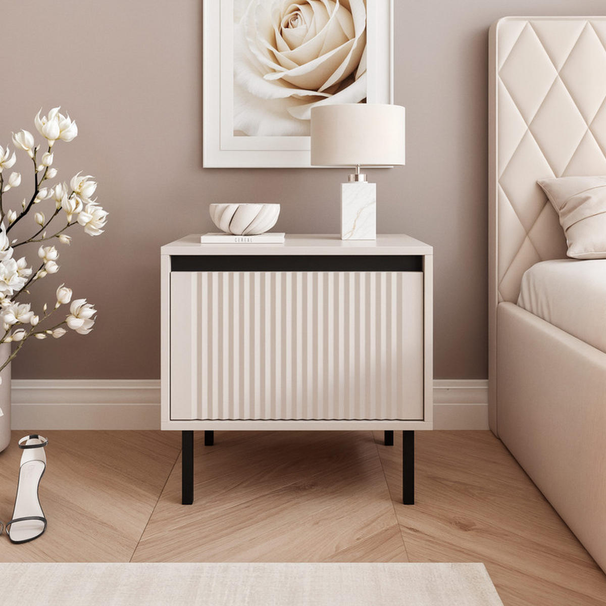 NACHTSCHRANK LIRA 50/40/42 cm Beige - Beige/Schwarz, Holzwerkstoff/Metall (50/42/40cm) - Idohome