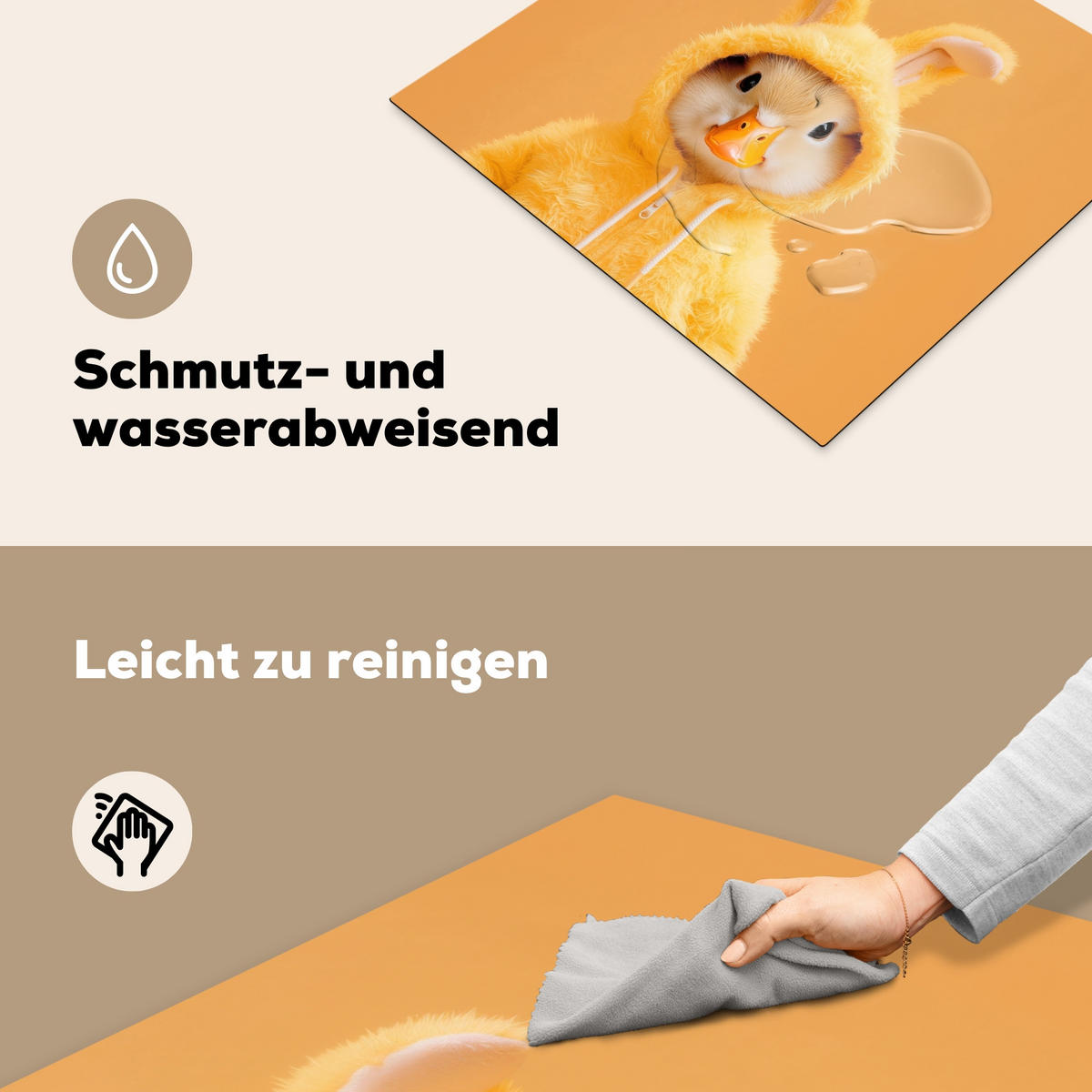 HERDABDECKPLATTE Osterhase - Kostüm - Ente Abdeckung Ceranfeld 57.6x51.6 cm - Gelb, Kunststoff (57.6/51.6/0.2cm) - MuchoWow