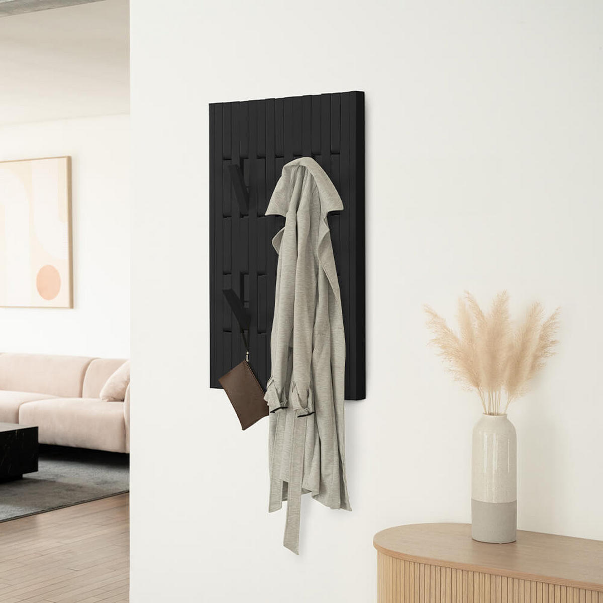 GARDEROBENPANEEL QUEST - Schwarz - Schwarz, Holz/Holzwerkstoff (55/105/5cm) - Home Deluxe