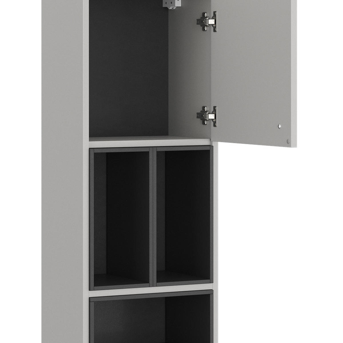 BADSCHRANK Gerta Grau 37.5 x 150 cm mit Tür und offenen Fächern - Grau, Holzwerkstoff (37.5/150/26cm) - Vicco