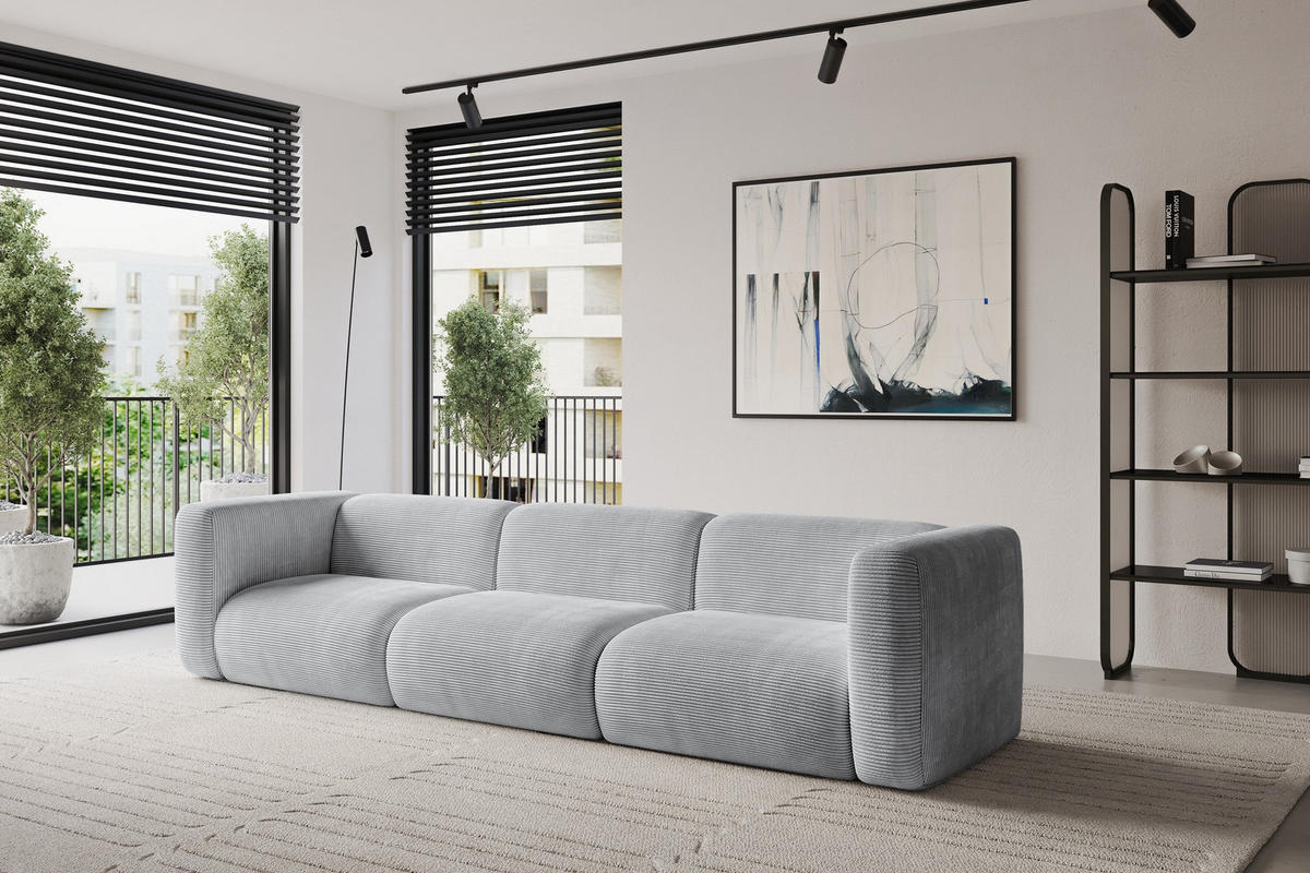 MODULÁRNÍ pohovka MIRA-S2, 3místná, 319 × 89 × 70 cm, šedá, manšestr - šedá/černá, kompozitní dřevo/textil (319/70/89cm) - ALTDECOR