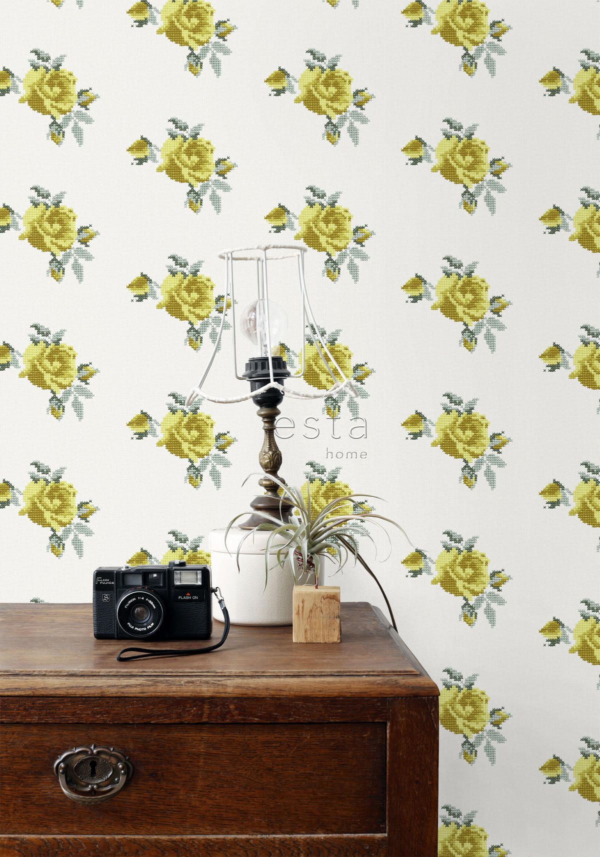 TAPETE gestickte Rosen 53 cm x 10.05 m - Gelb, Papier (53/1000cm) - ESTAhome