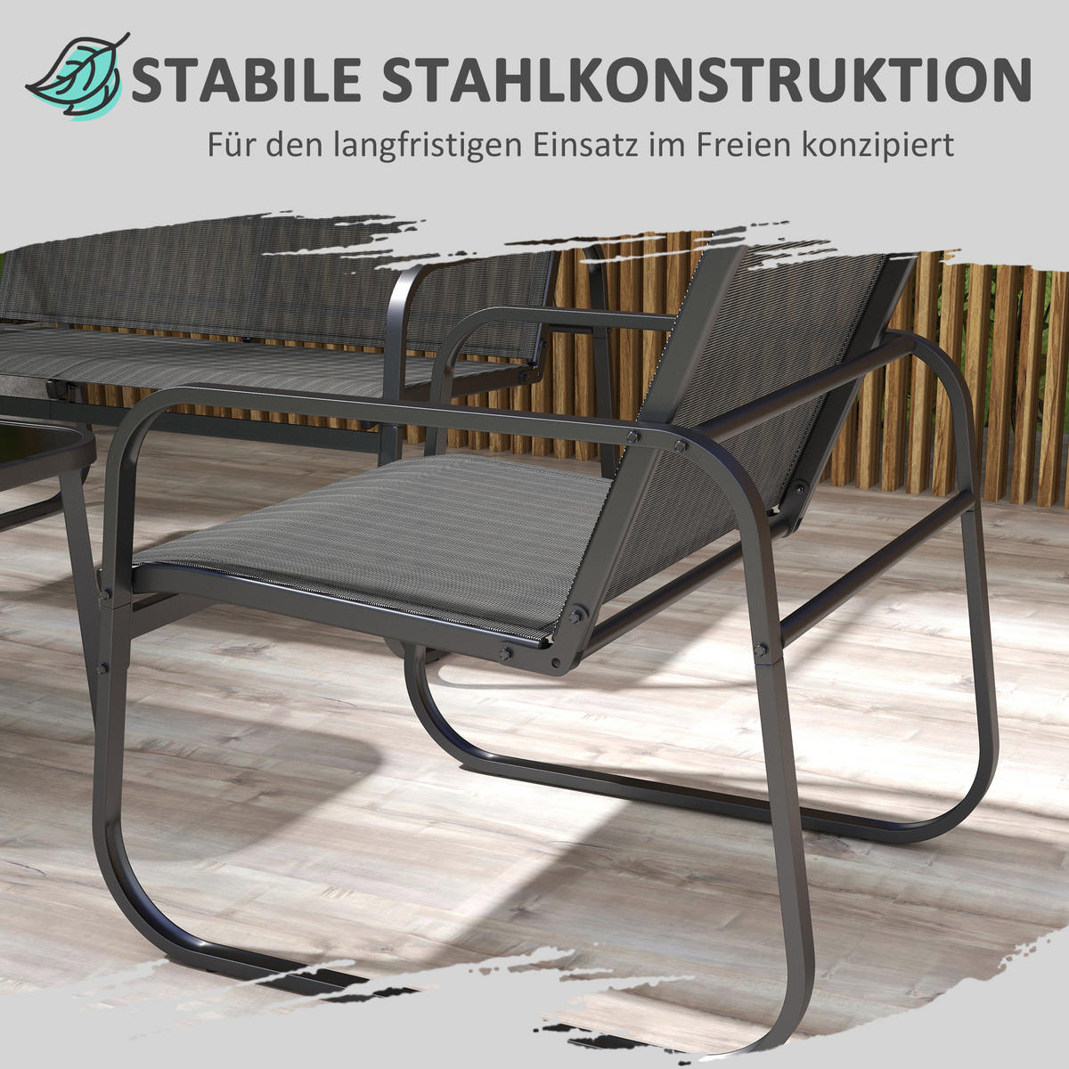 GARTENMÖBEL-SET, Stahl, Mesh, Schwarz - Schwarz, Metall - Outsunny