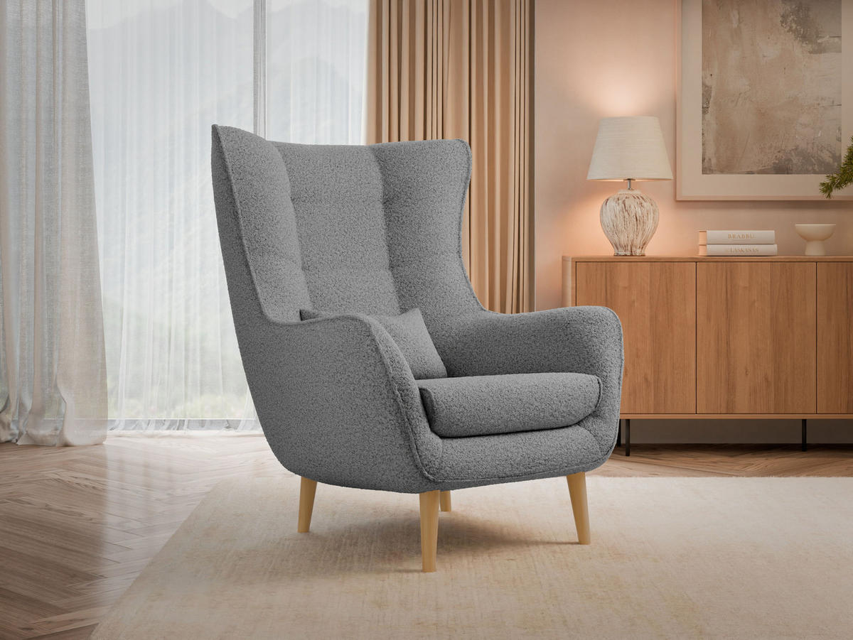 SESSEL Estjano Boucle - Beige/Grau, Holz/Textil (80/106/95cm) - MIRJAN24