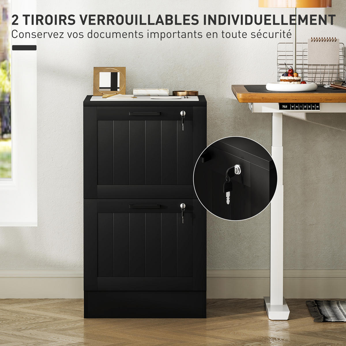 ROLLCONTAINER DE-14478 2 abschließbare Schubladen Schwarz - Schwarz, Holzwerkstoff (40/71/40cm) - ComfortXL