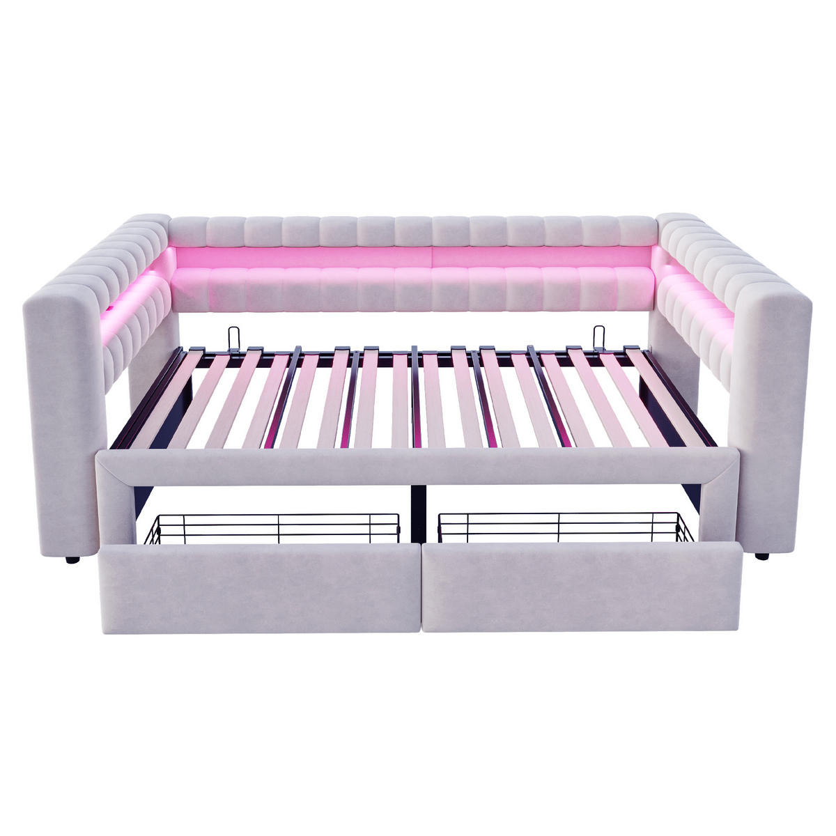 AUSZIEHBETT 90/180/190 cm mit LED und USB, DE-41682, in Hellgrau - Hellgrau, Metall (90/190cm) - ComfortXL