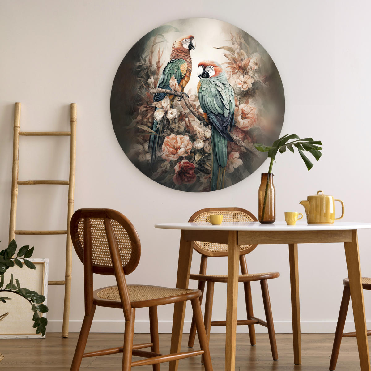 WANDBILD Papageien - Vögel - Natur - Blumen 90x90 cm - Baltimorefarben, Kunststoff (90/90cm) - MuchoWow