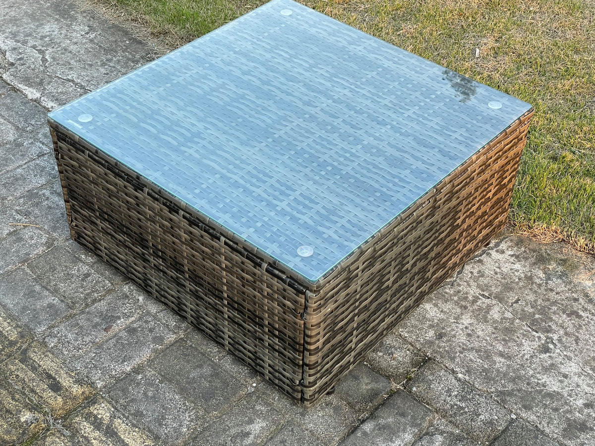 GARTENMÖBELSET mit Couchtisch Polyrattan 5-Sitzer - Dunkelgrau/Grau, Glas/Kunststoff - Fimous