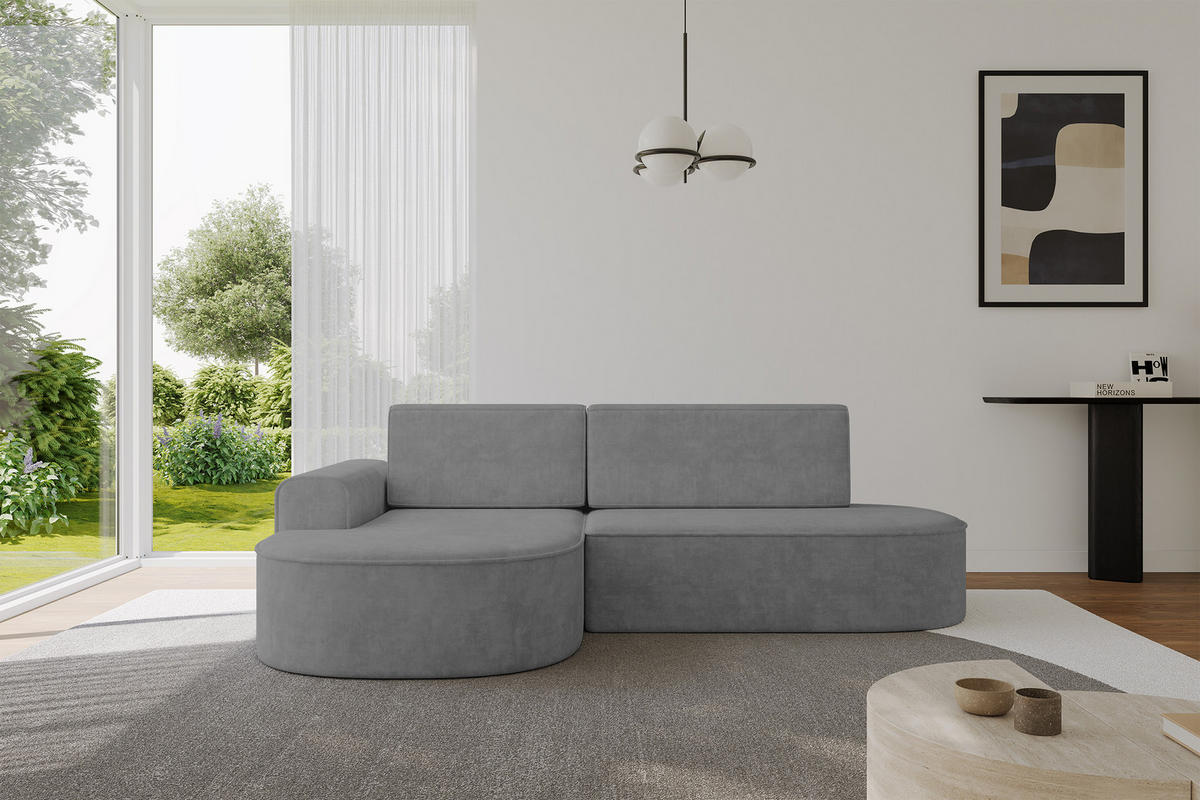 ECKSOFA mit Schlaffunktion und Bettkasten Ottomane Links MARI-L1-S - 283x167x73 cm Grau Velours - Anthrazit/Schwarz, Holzwerkstoff/Kunststoff (283/167cm) - ALTDECOR