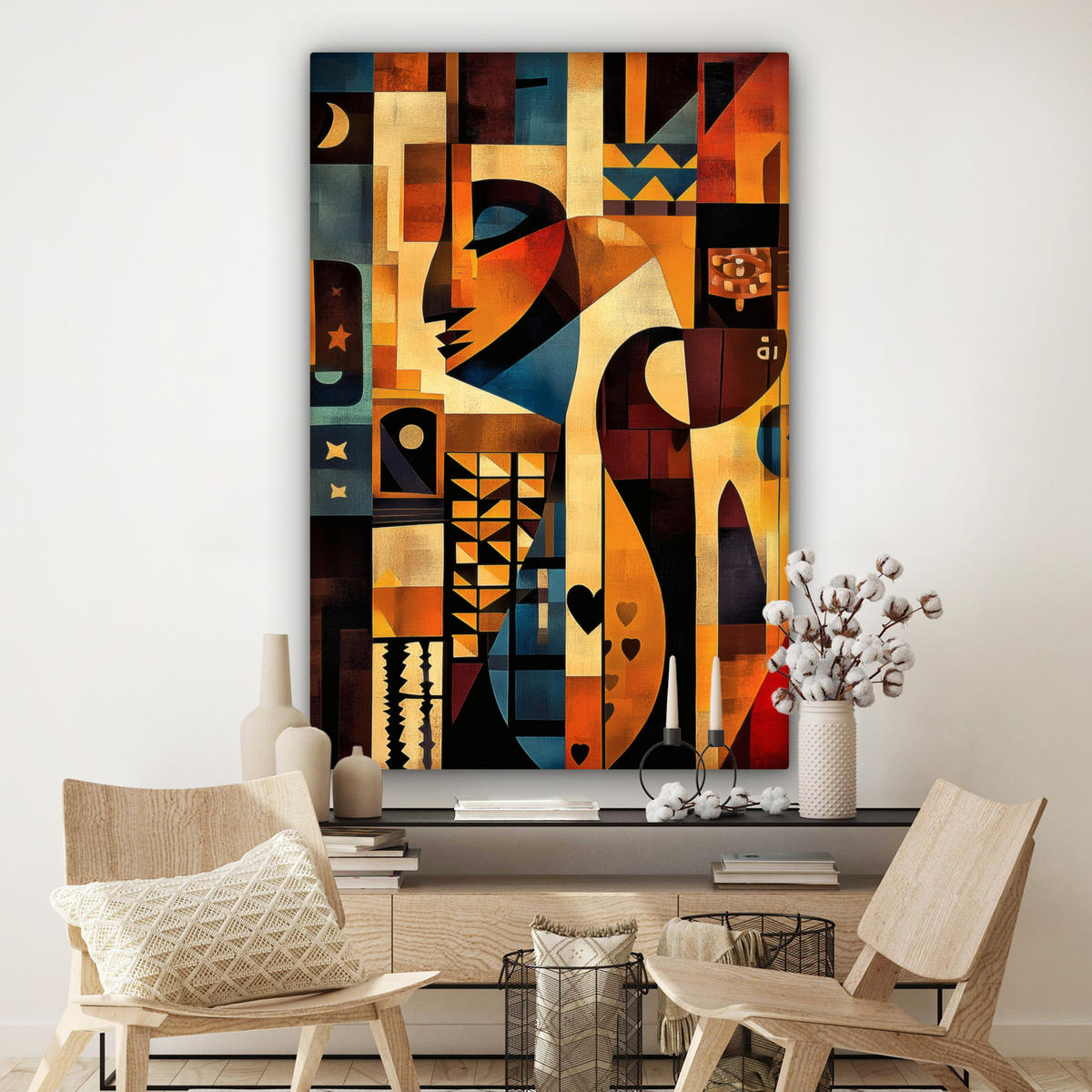 OBRAZ NA PLÁTNĚ Obrázky - Abstrakt - Symboly 90x140 cm - terakotová, textil (90/140cm) - MuchoWow