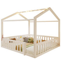 KINDERBETT 90/190 cm, teilbar zum 180/190 cm Bett, mit LED, Hausform und Rundum-Schutzgitter, Kiefer massiv, Weiß - Weiß, Holz (90/190cm) - Redom
