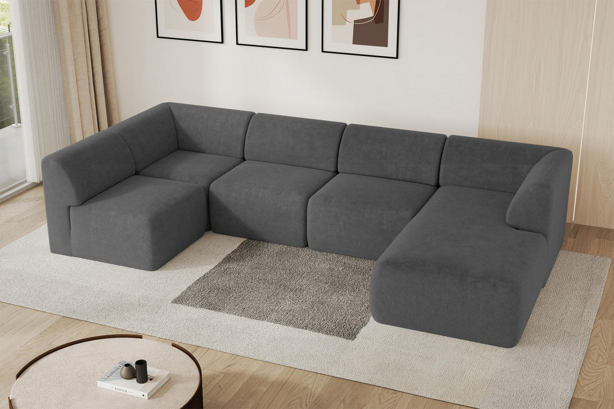WOHNLANDSCHAFT Ottomane Rechts MOVO-L 345x180x78 cm Dunkelgrau Tissu - Schieferfarben, Holzwerkstoff/Kunststoff (180/78/345cm) - ALTDECOR