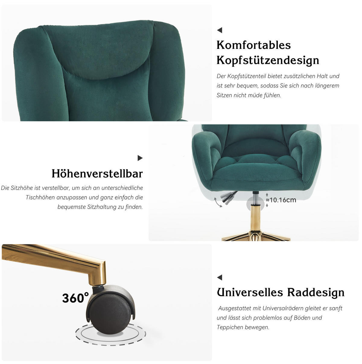 DREHSTUHL höhenverstellbar Samt Grün - Grün, Metall (62/92.5/64cm) - Meubliv