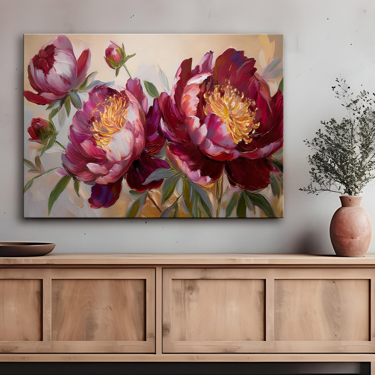 WANDBILD pfingstrosen blüht rote natur - Rot, Textil (60/40cm) - Feeby