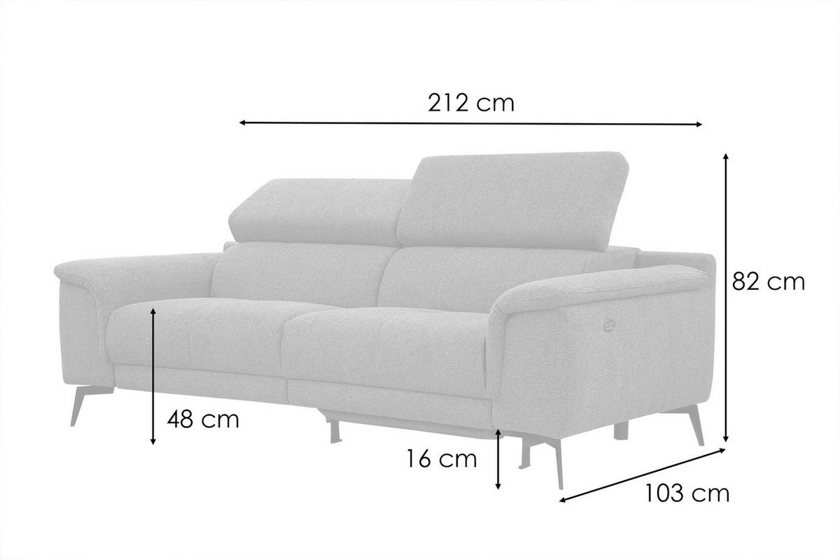 RELAXSOFA FIERO 3-Sitzer mit 1 Relaxfunktion, dunkelgrau - Dunkelgrau/Schwarz, Holzwerkstoff/Textil (212/82/103cm) - Courtois Laville